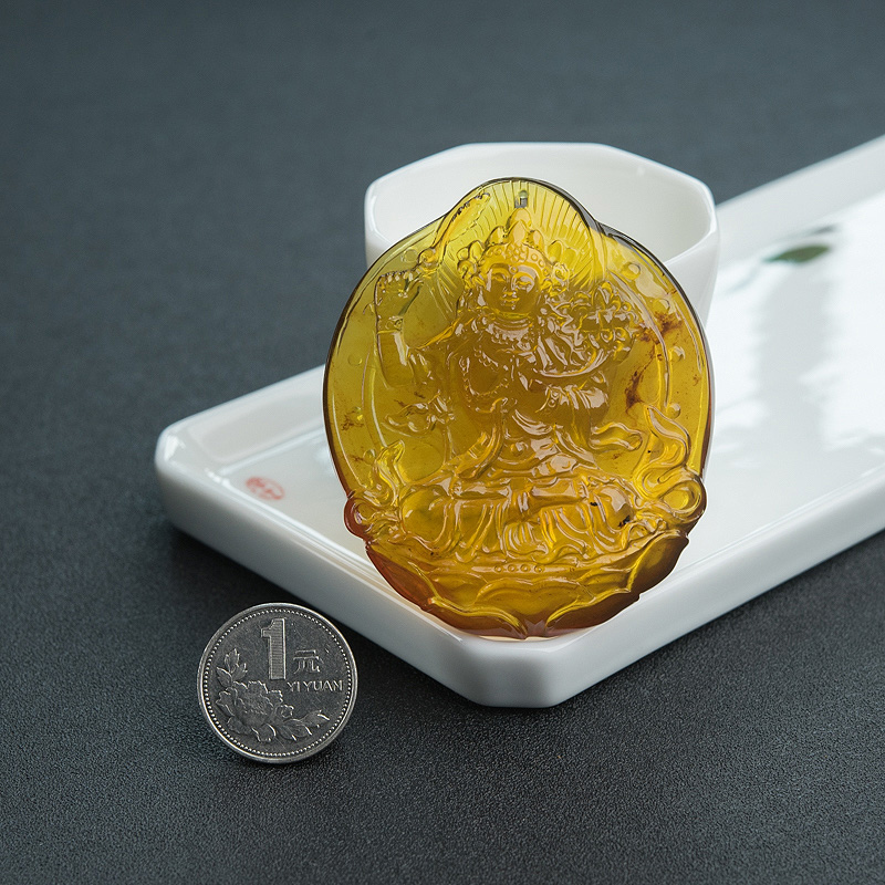 缅甸天然棕珀渡母吊坠-红掌柜