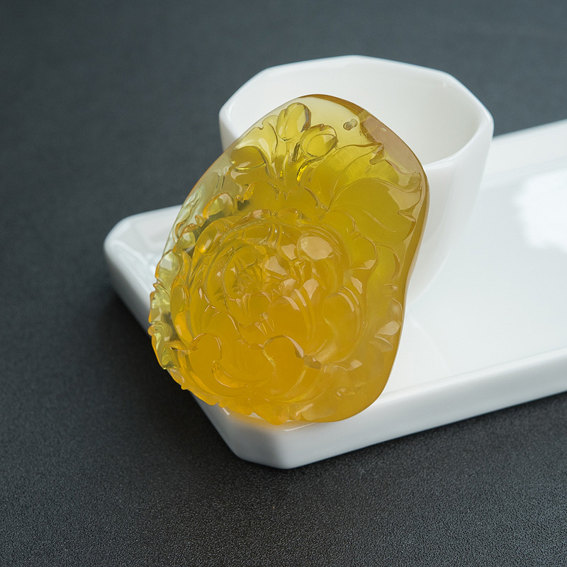 波罗的海鸡油黄金绞蜜牡丹花吊坠-红掌柜