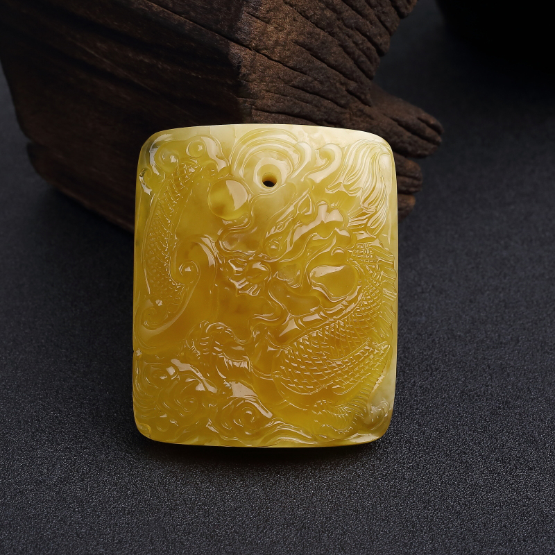 波罗的海天然鸡油黄蜜蜡龙牌吊坠-红掌柜