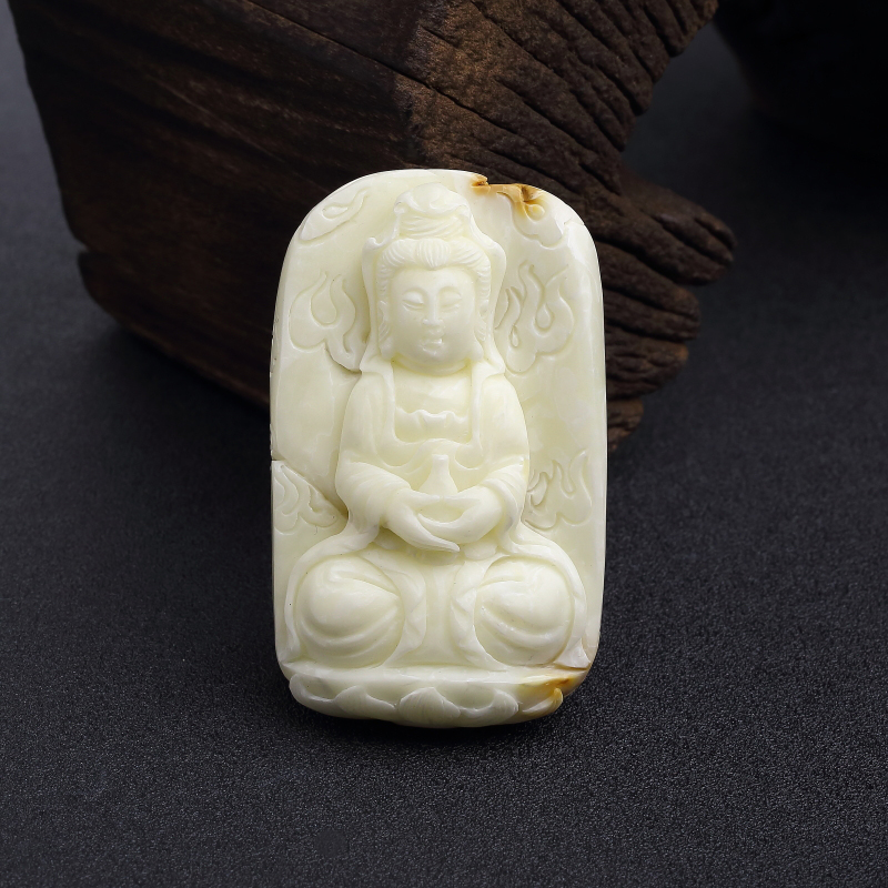 波罗的海天然带皮象牙白白蜜观音吊坠-红掌柜