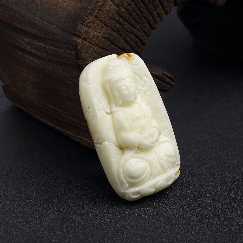 波罗的海带皮象牙白白蜜观音吊坠-红掌柜