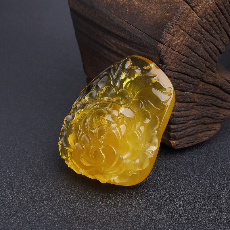 天然鸡油黄金绞蜜牡丹花吊坠-红掌柜