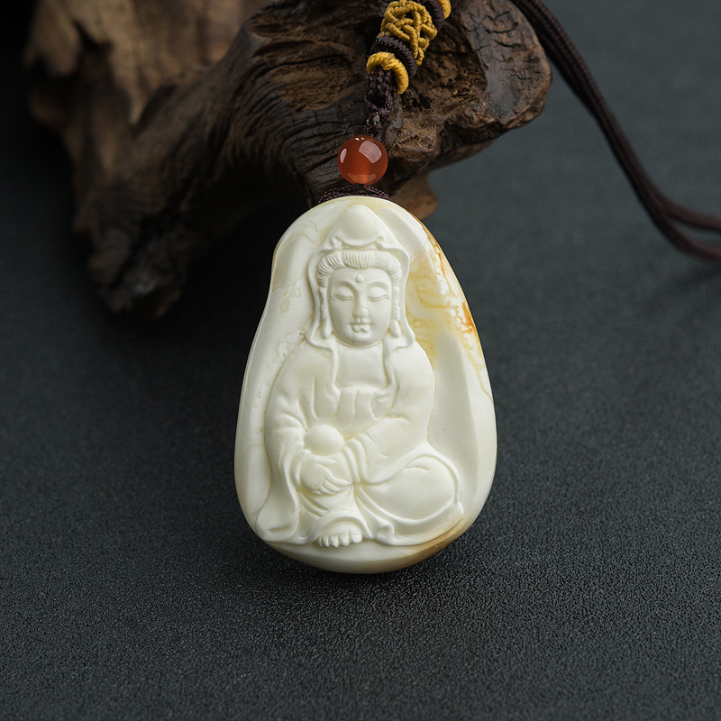 带皮象牙白白蜜观音吊坠-红掌柜