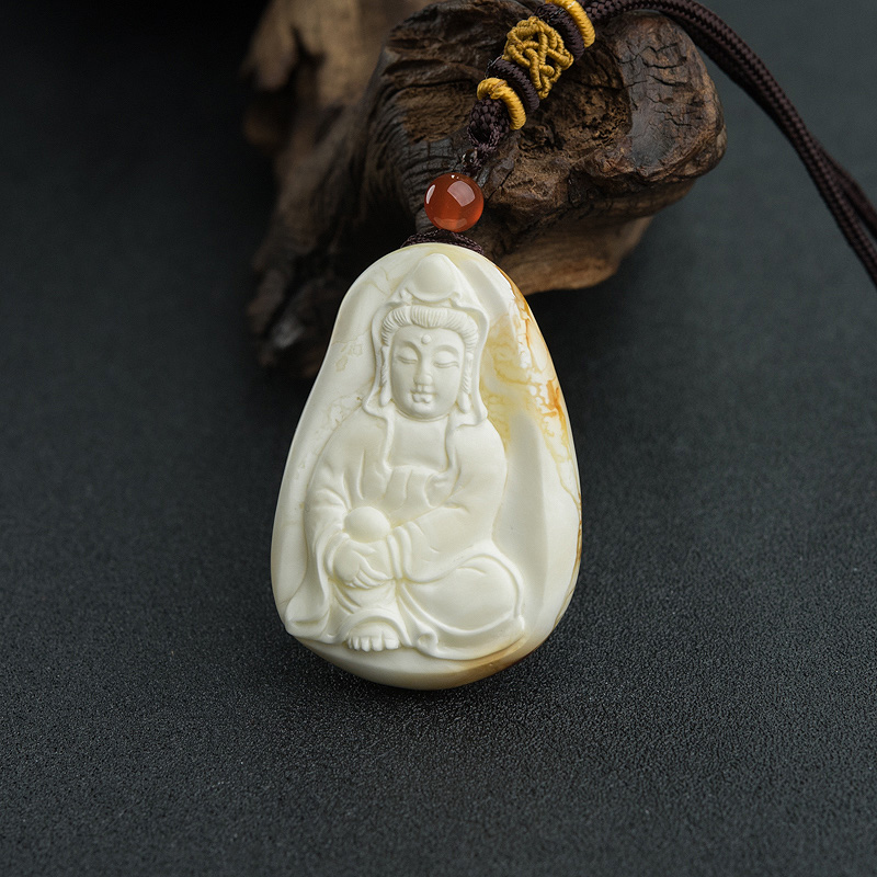 波罗的海带皮象牙白白蜜观音吊坠-红掌柜