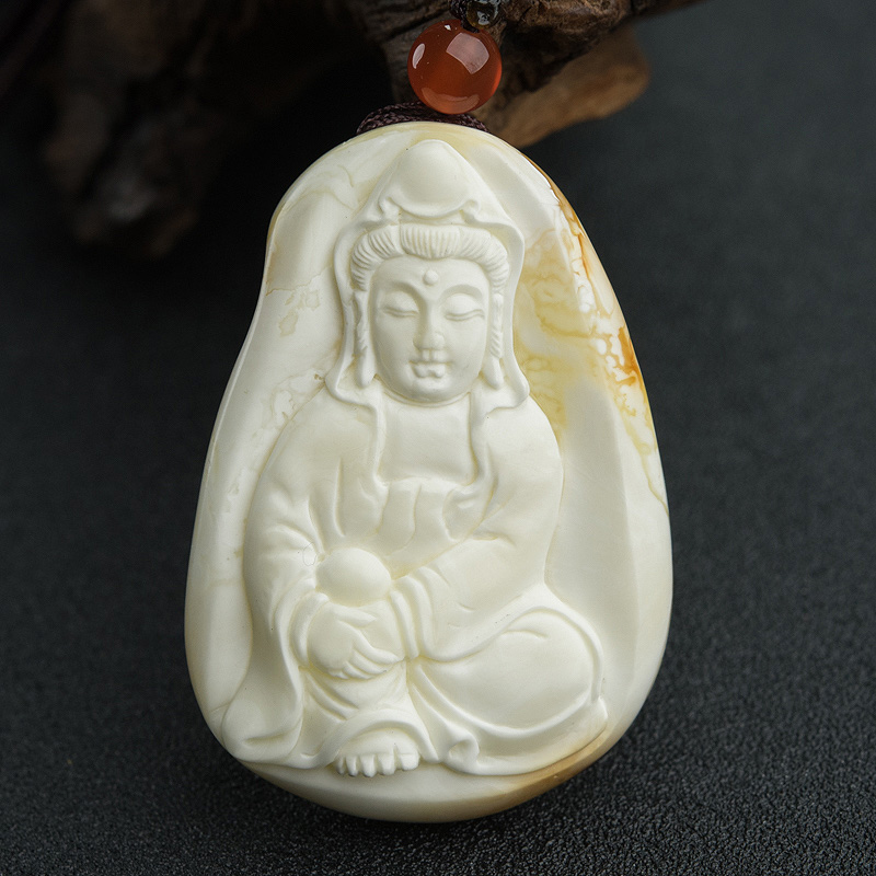 波罗的海带皮象牙白白蜜观音吊坠-红掌柜