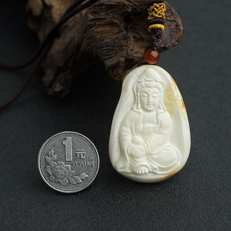 带皮象牙白白蜜观音吊坠-红掌柜