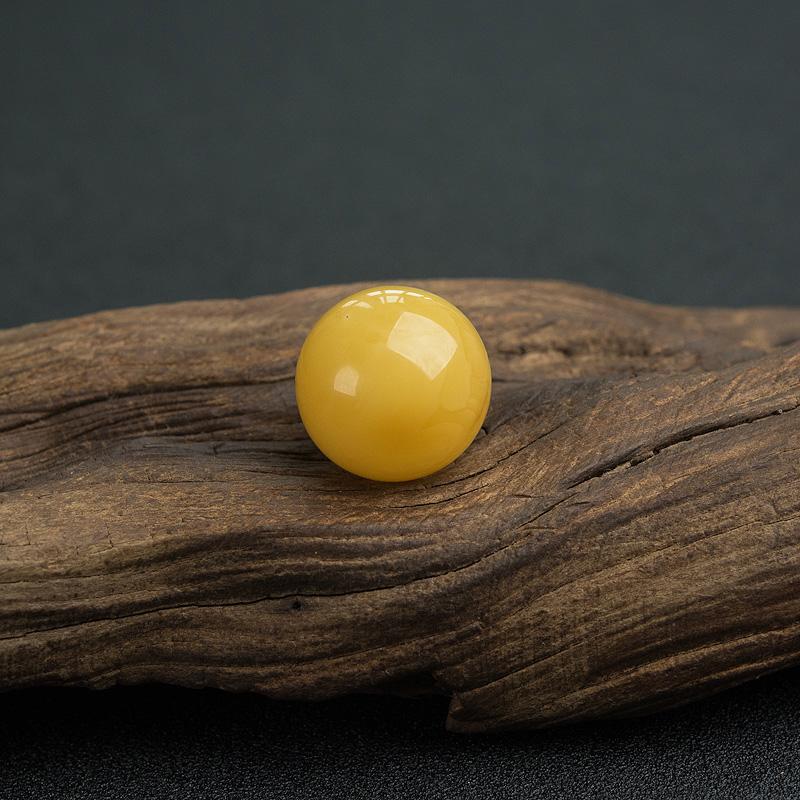 天然18K金镶鸡油黄蜜蜡圆珠吊坠-红掌柜