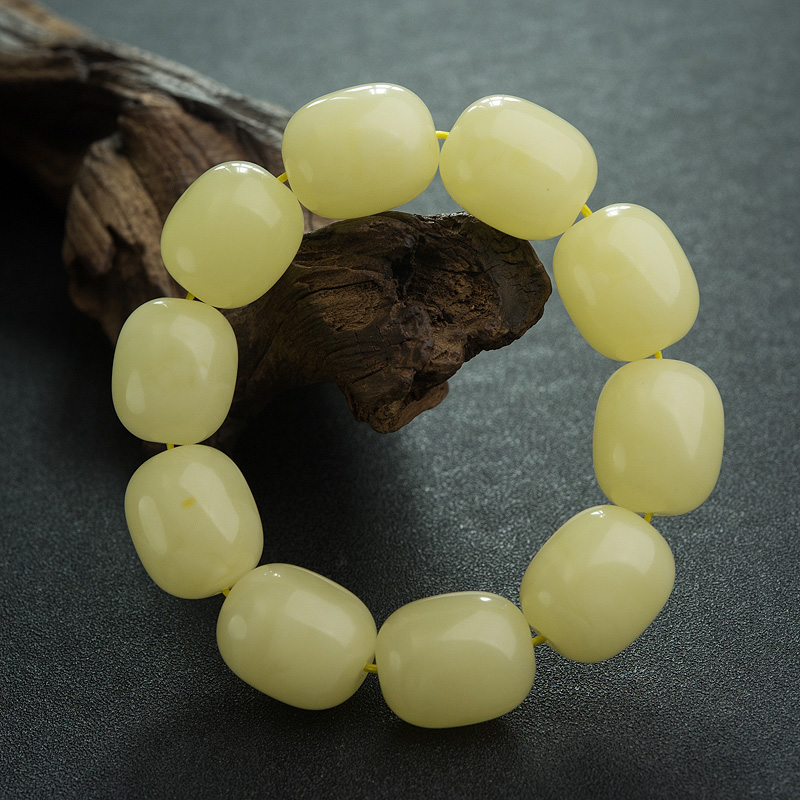 柠檬黄蜜蜡桶珠单圈手串-红掌柜