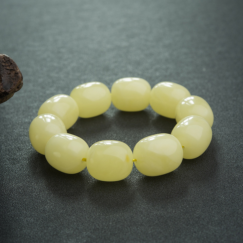 天然蜜蜡桶珠单圈手串-红掌柜