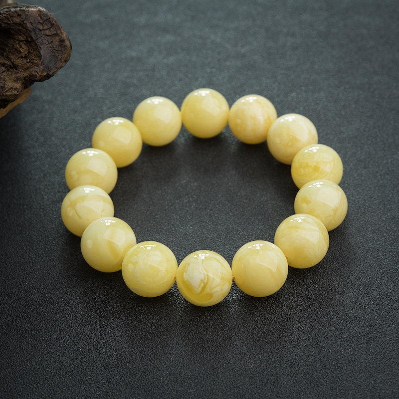 波罗的海白花蜜蜡单圈手串-红掌柜