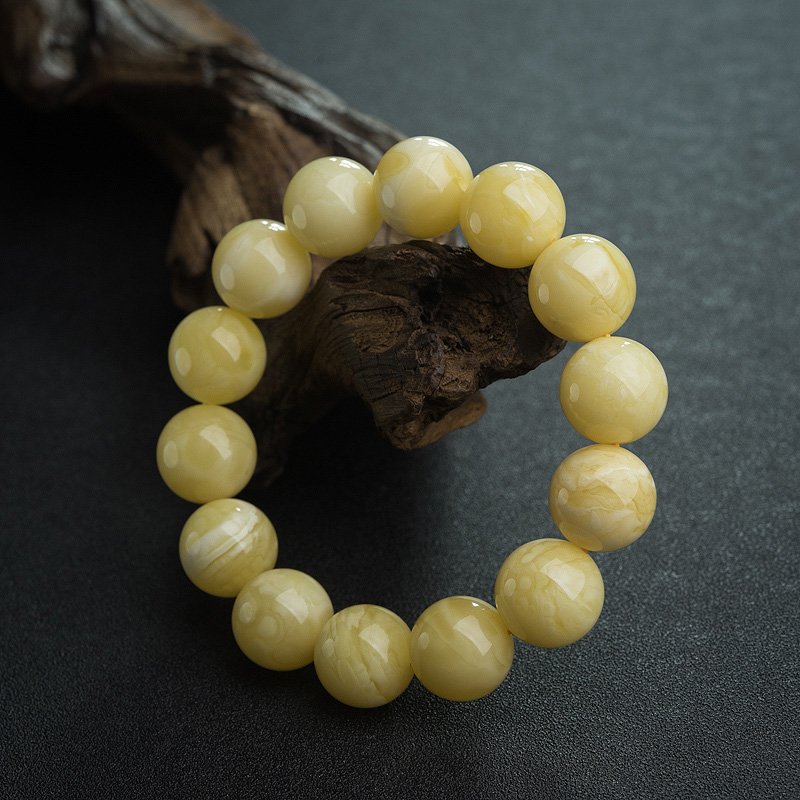 天然白花蜜蜡单圈手串-红掌柜