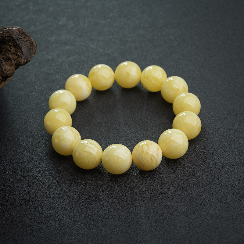 波罗的海白花蜜蜡单圈手串-红掌柜