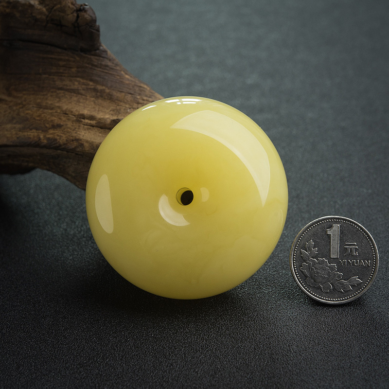 鸡油黄蜜蜡平安扣挂件-红掌柜