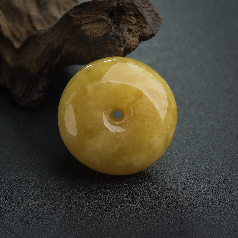 天然鸡油黄蜜蜡平安扣吊坠-红掌柜