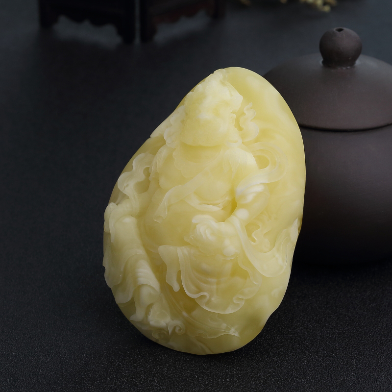 波罗的海白花蜜蜡黄财神吊坠-红掌柜