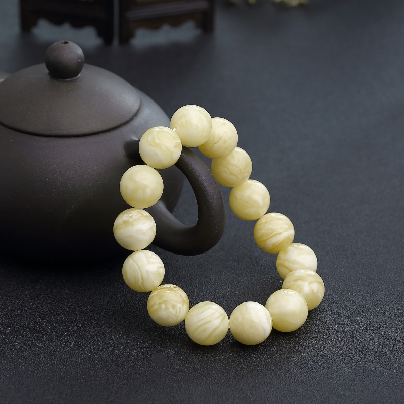 天然白花蜜蜡单圈手串-红掌柜