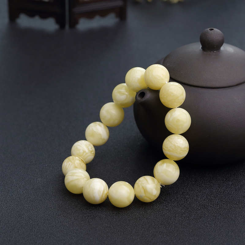 波罗的海白花蜜蜡单圈手串-红掌柜