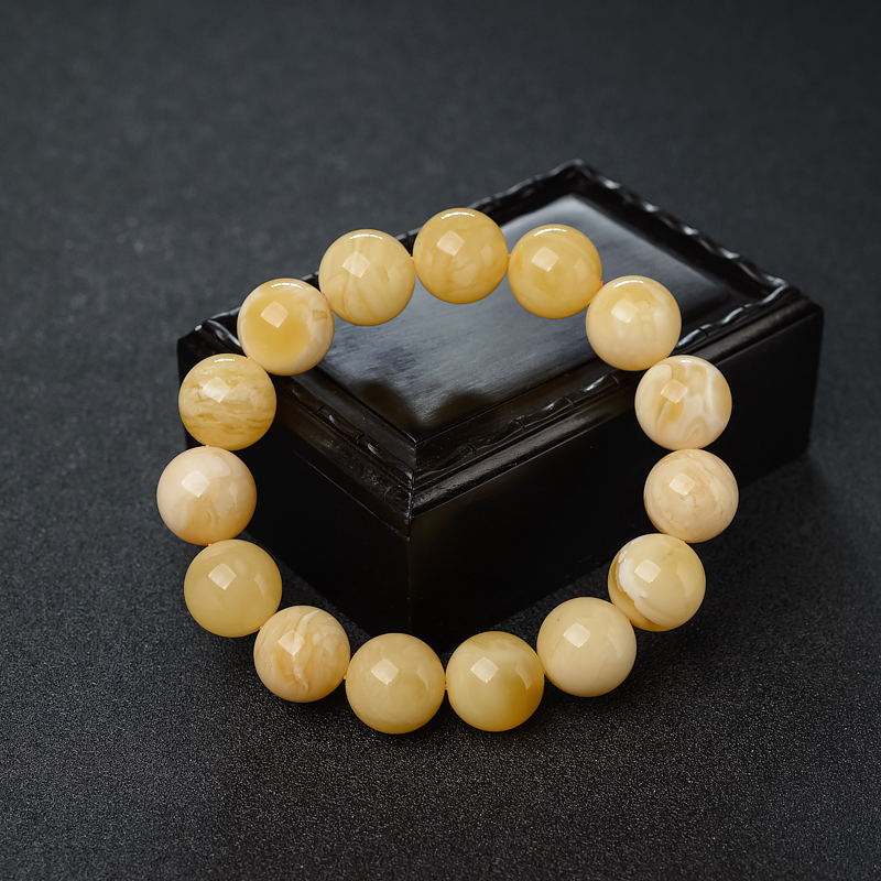 15mm白花蜜蜡单圈手串-红掌柜