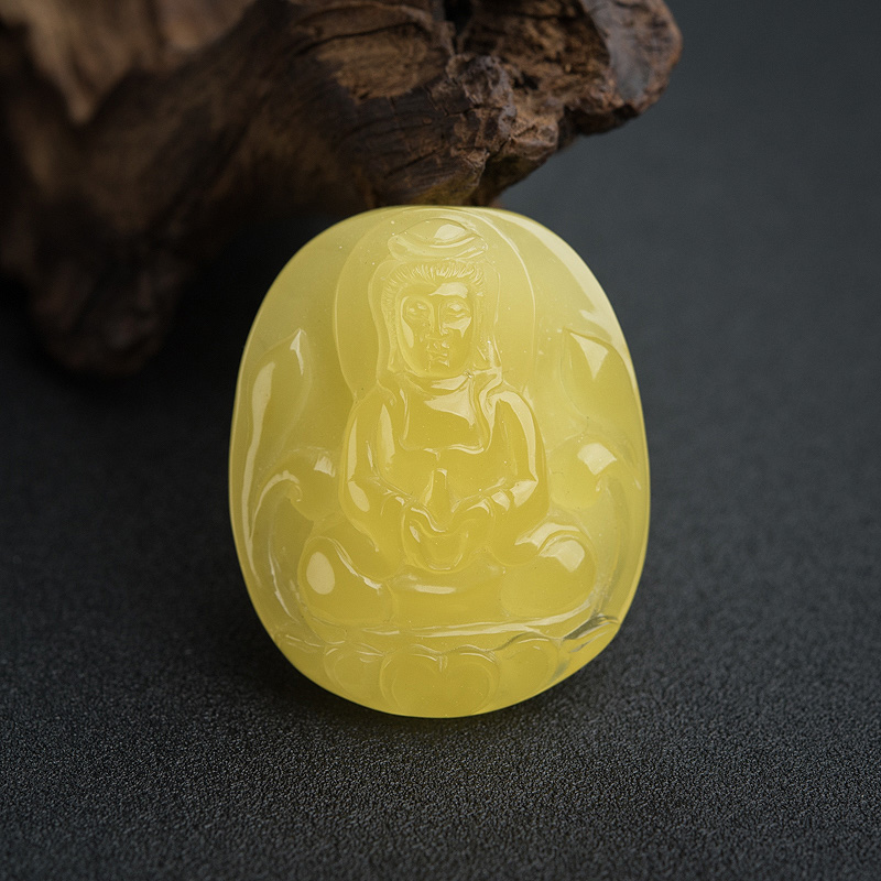 鸡油黄蜜蜡观音吊坠-红掌柜