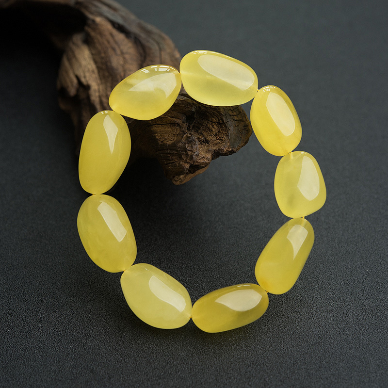 波罗的海天然鸡油黄蜜蜡随形单圈手串-红掌柜