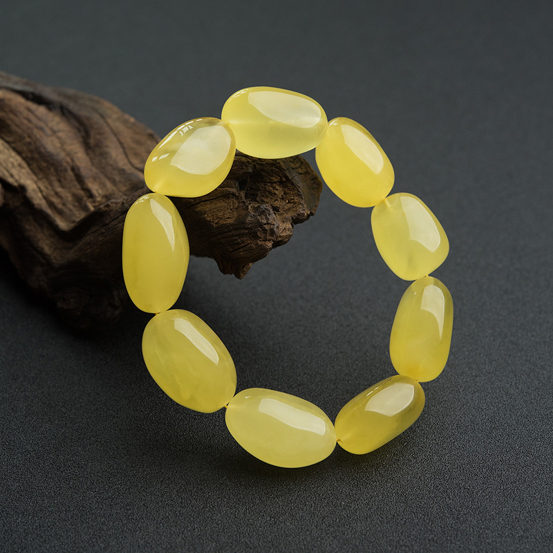 天然鸡油黄蜜蜡随形单圈手串-红掌柜