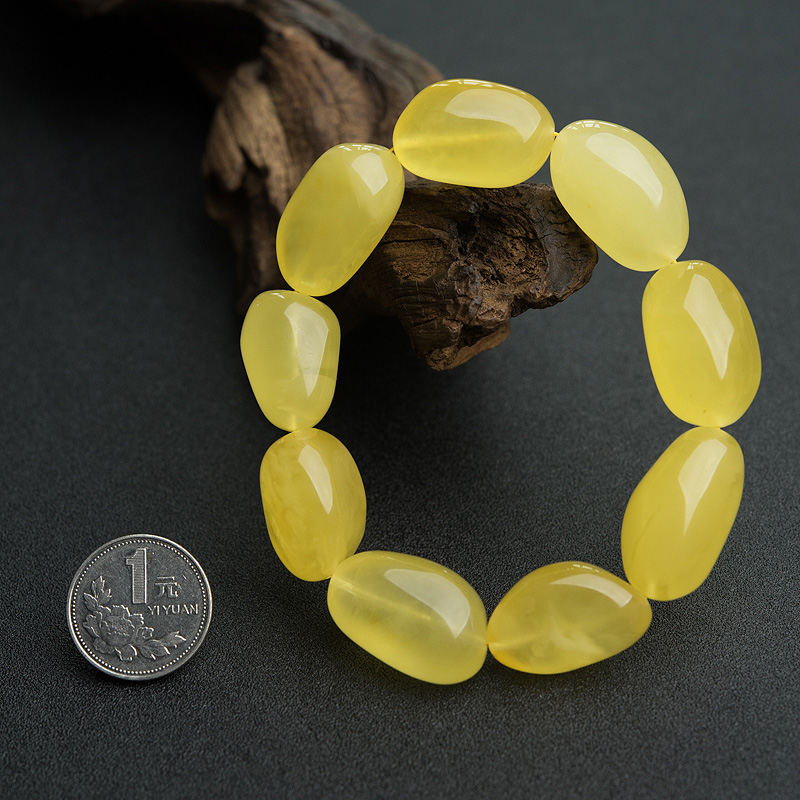 鸡油黄蜜蜡随形单圈手串-红掌柜