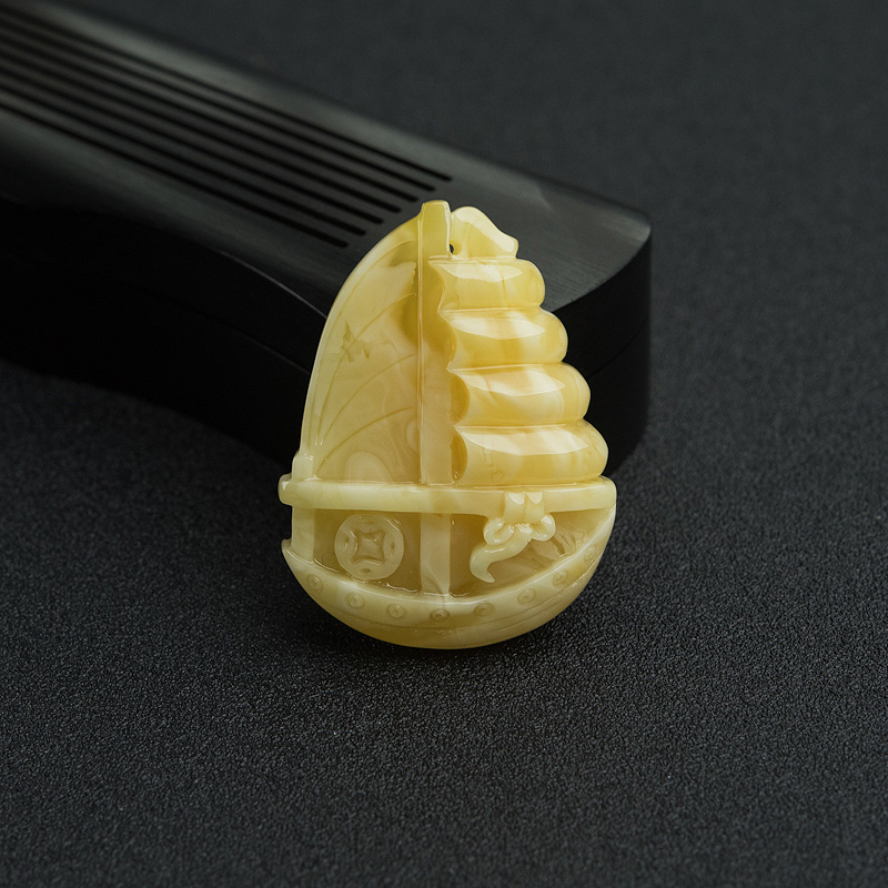 波罗的海天然白花蜜蜡一帆风顺吊坠-红掌柜