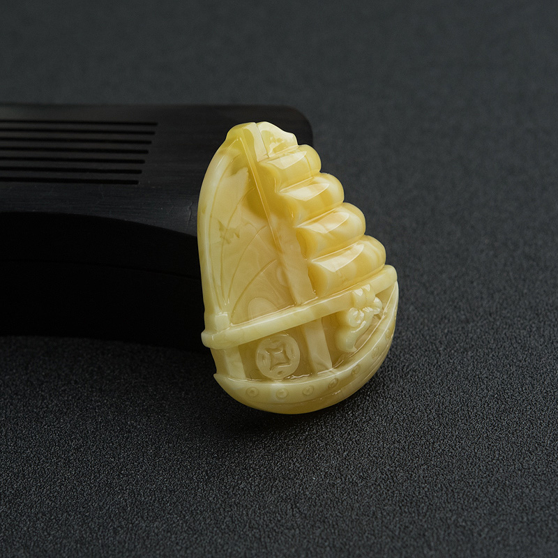 天然白花蜜蜡一帆风顺吊坠-红掌柜