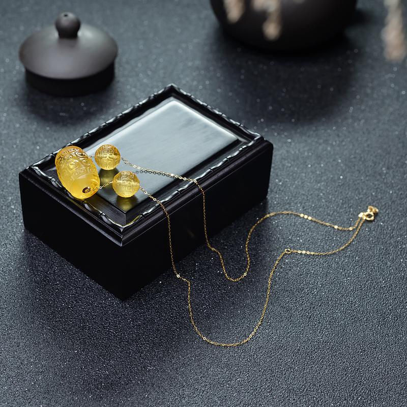 18K蜜蜡桶珠项链-红掌柜