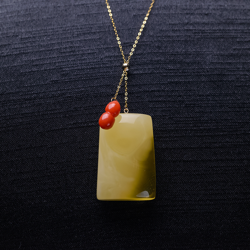18K蜜蜡无事牌项链-红掌柜