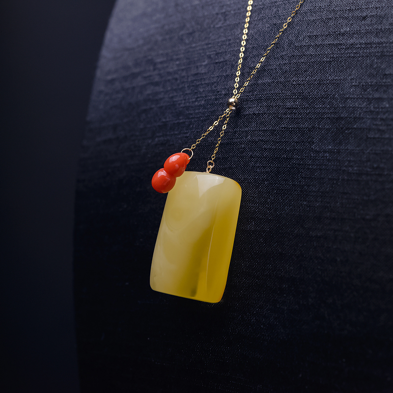 蜜蜡无事牌项链-红掌柜