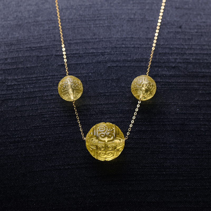 18K鸡油黄蜜蜡回纹珠项链-红掌柜