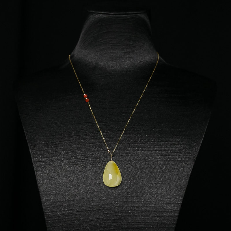 18K柠檬黄蜜蜡水滴项链-红掌柜