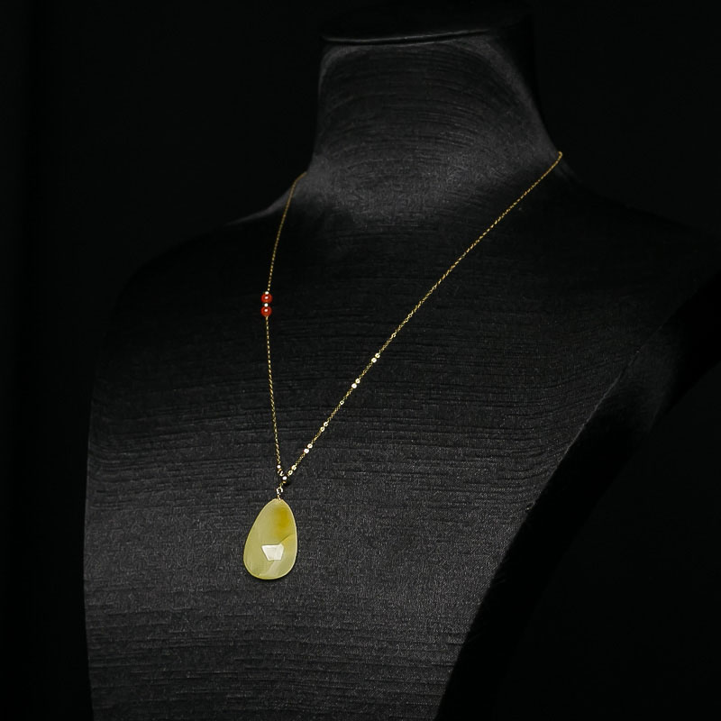 柠檬黄蜜蜡水滴项链-红掌柜