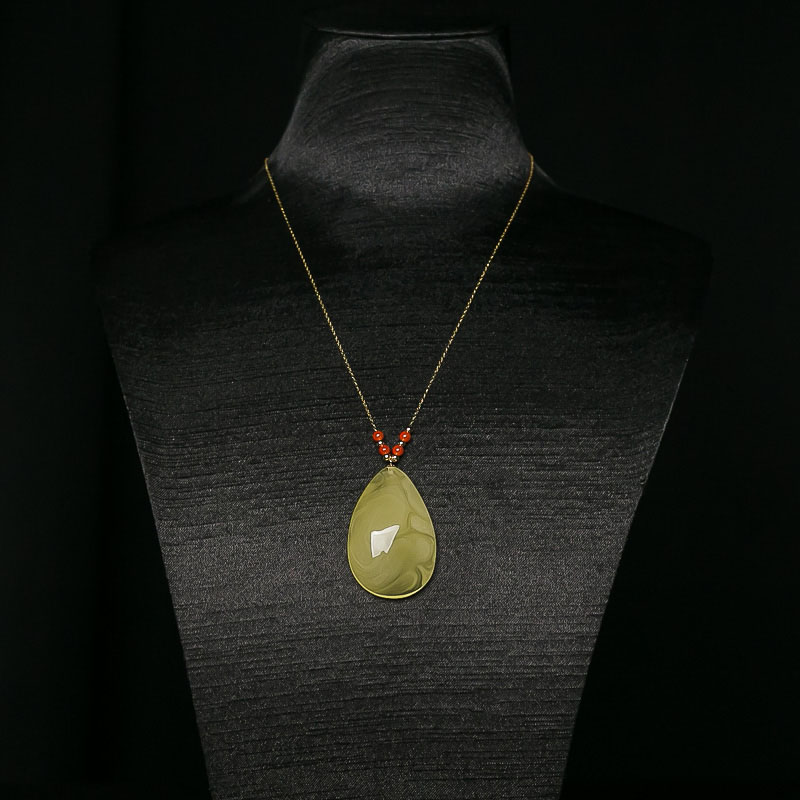 18K柠檬黄蜜蜡水滴项链-红掌柜