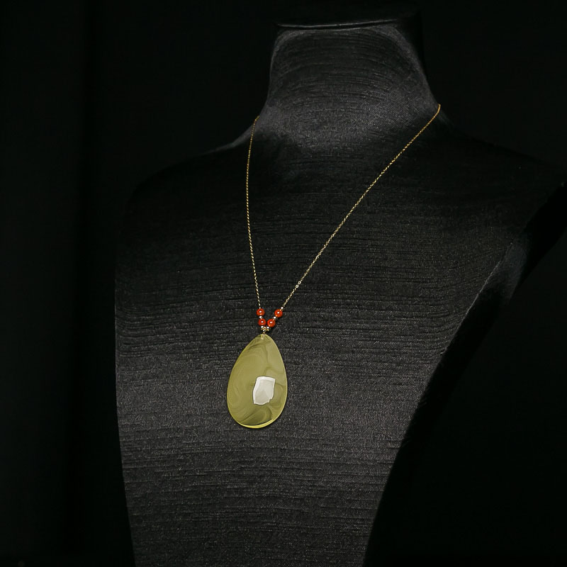 柠檬黄蜜蜡水滴项链-红掌柜