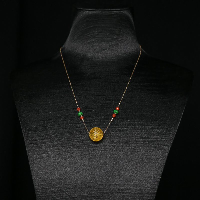 18K鸡油黄蜜蜡回文珠项链-红掌柜