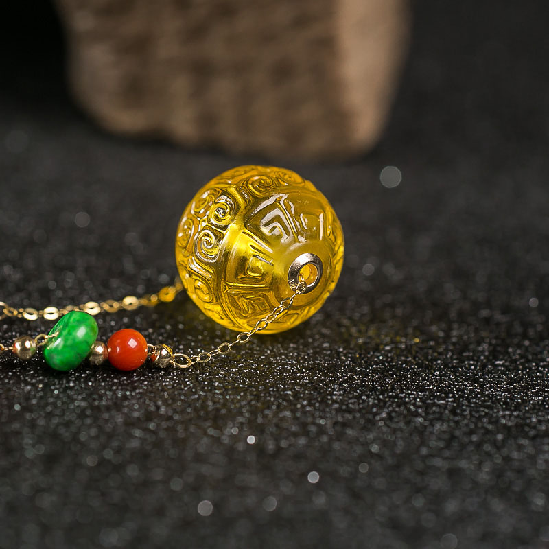 鸡油黄蜜蜡回文珠-红掌柜