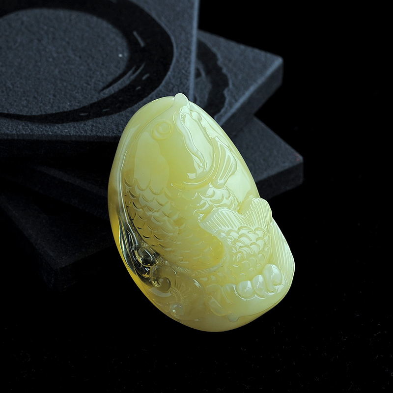 天然蜜蜡鲤鱼吊坠-红掌柜