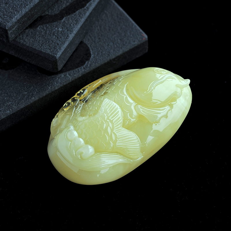 无烤色蜜蜡连年有余出水挂件-红掌柜