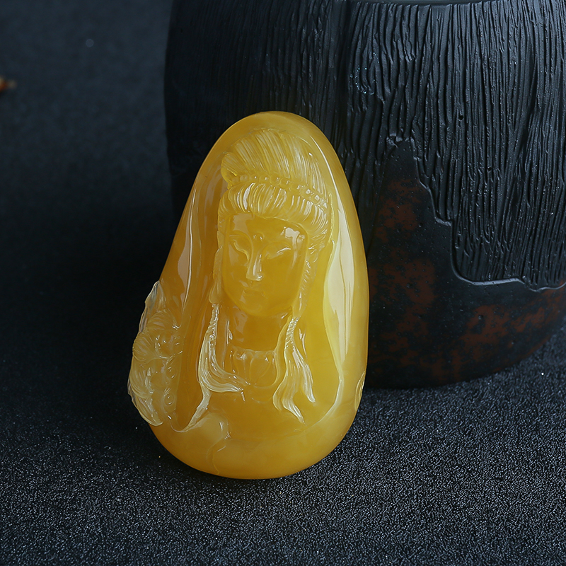 鸡油黄蜜蜡观音挂坠-红掌柜