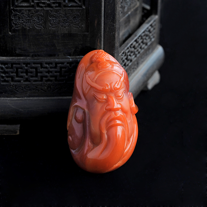 保山南红关公挂件—红掌柜