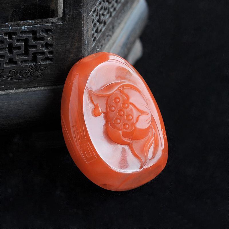 联合料荷花南红吊坠-红掌柜