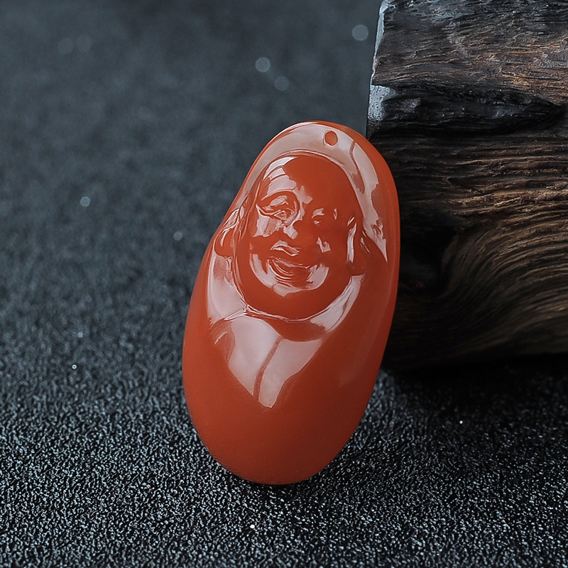 川料南红笑佛吊坠-红掌柜