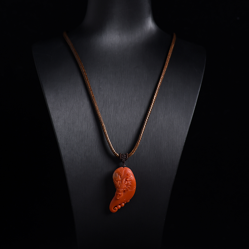 保山柿子红南红玛瑙挂坠-红掌柜