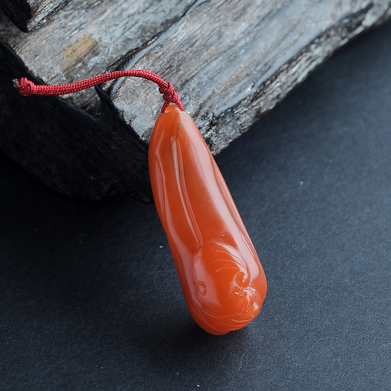 川料南红玛瑙蝙蝠玫瑰吊坠-红掌柜