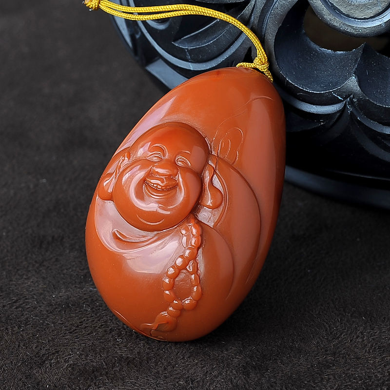川料南红玛瑙弥勒佛吊坠-红掌柜