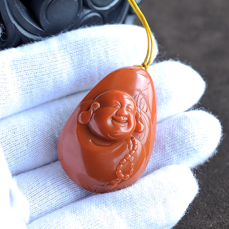 南红玛瑙弥勒佛吊坠-红掌柜