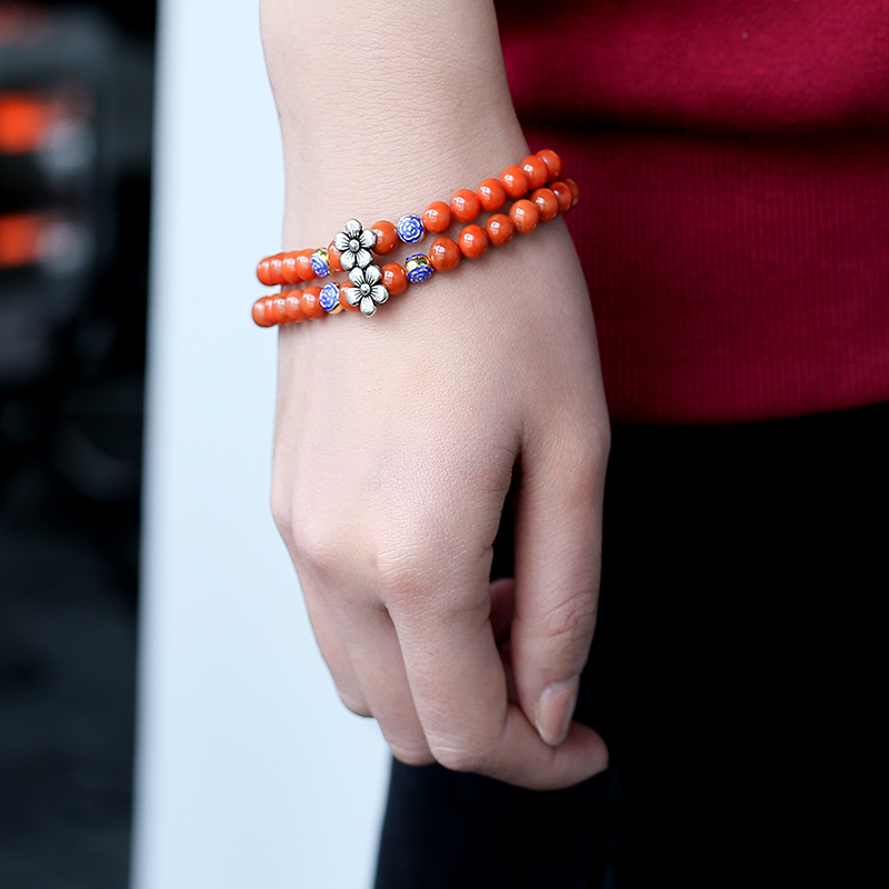 川料柿子红南红手串- 红掌柜