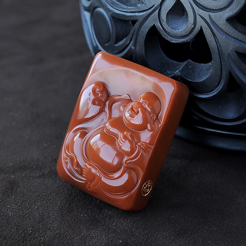 九口南红笑佛吊坠-红掌柜